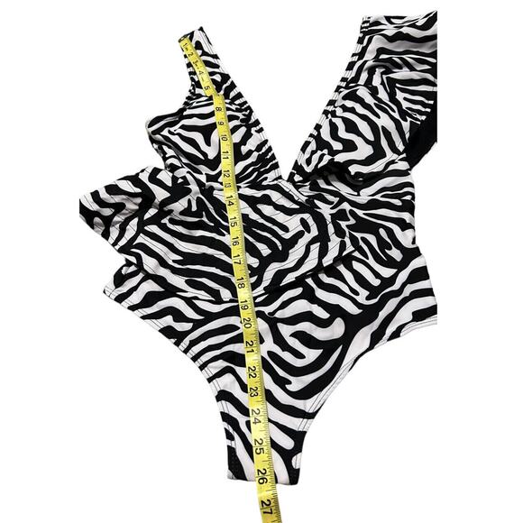 Women One Piece Swimsuit Sexy Zebra V Neck Small Swimwear Ruffle Bathing Beach - Picture 8 of 11